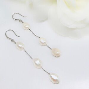 Elegant 925 Sterling Silver Pearl Drop Earrings. Holiday Gift. Birthday Gift 🕊️